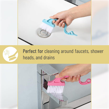 Slick- Window Track Cleaning Brush, 2 Pack, Blue Ergonomic Handle | Built-in Scraper, Multipurpose Window Track Cleaning Tool for Sliding Doors, Windows, Corners, Dust, Dirt & Narrow Gaps
