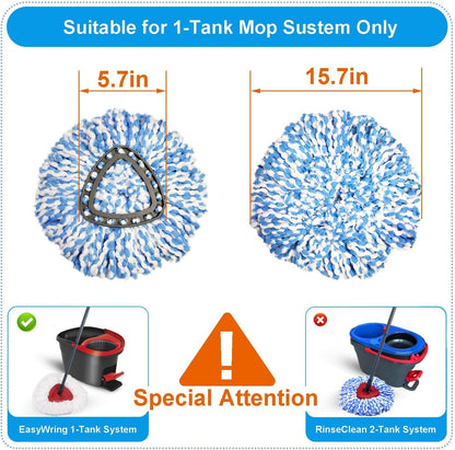 Easywring 1-Tank System,Mop Replacement Heads for O-Ceda Mop Replace Head, Spin Mop Heads Replacements, Microfiber Spin Mop Refills, Easy Cleaning Mop Head Replacement (White-3pcs)