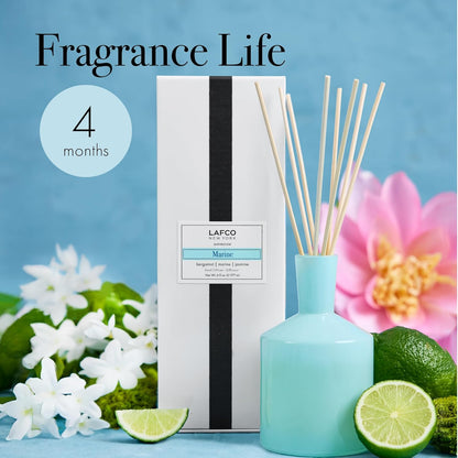 LAFCO New York Classic Reed Diffuser, Sea & Dune - 6 oz - Up to 3 Months Fragrance Life - Reusable Glass Vessel - Natural Wood Reeds - Made in The USA