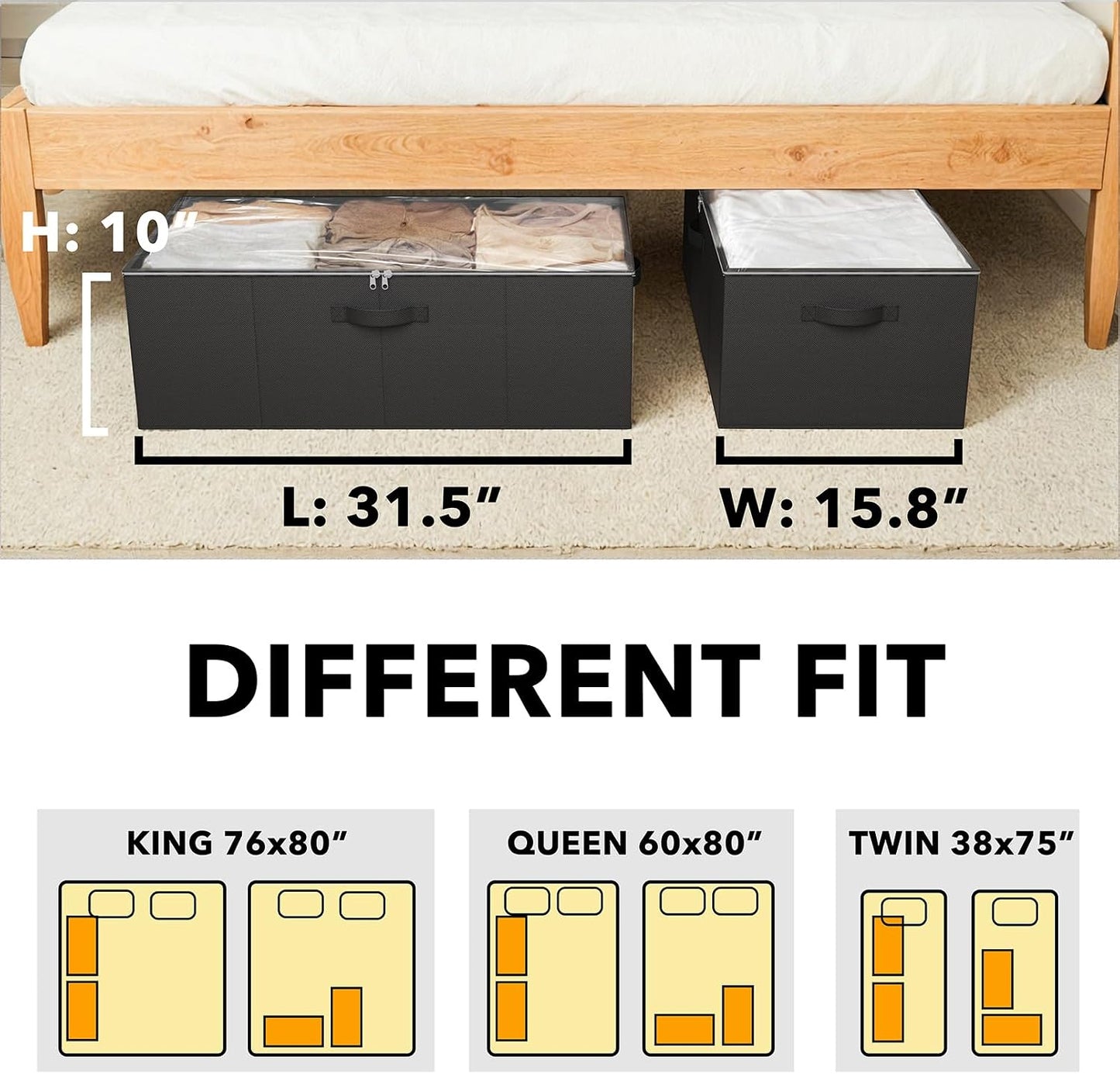SpaceAid 2 Pack 10" High Under Bed Storage Containers, Large Underbed Storage Organizer Bins with Lids for Bedroom, Dorm, Clothes, Closet Organization, Bed Sheets and Blankets (Gray)