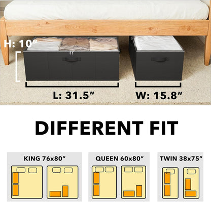 SpaceAid 2 Pack 10" High Under Bed Storage Containers, Large Underbed Storage Organizer Bins with Lids for Bedroom, Dorm, Clothes, Closet Organization, Bed Sheets and Blankets (Gray)