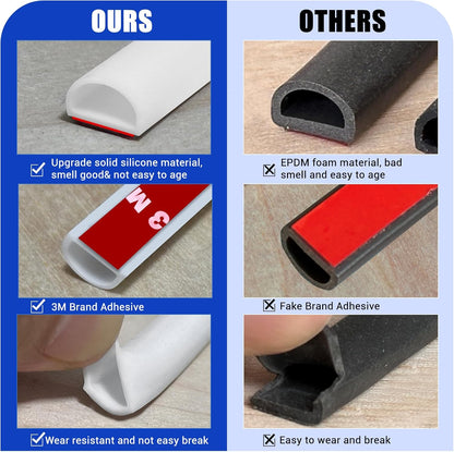 Weather Stripping Door Seal Self Adhesive Weather Strip Silicone D Shaped Door Seal Strip for Door Frame/Window Seal, 20Ft, Brown (3/8" W × 1/4" T)
