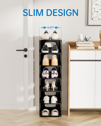 HAIXIN Vertical Narrow Tall Shoe Rack for Front Door Entrance, 7-Tier Sturdy Stackable Shoe Rack Organizer for Closet Entryway, Corner Shoe Storage Shelf Shoe Cubby