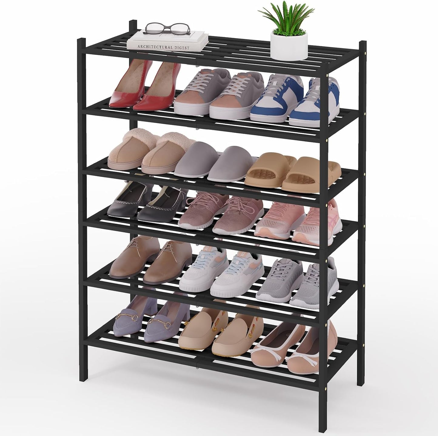 Smiry Bamboo Shoe Rack, 3 Tier Free Standing Wooden Shoe Organizer, Stackable Wood Shoe Storage Shelf for Closet, Entryway, 5 Horizontal Slats, 26.8"x11"x18.3", Natural
