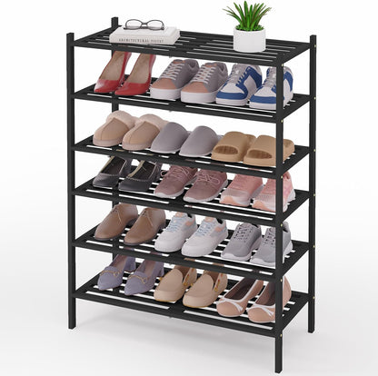Smiry Bamboo Shoe Rack, 3 Tier Free Standing Wooden Shoe Organizer, Stackable Wood Shoe Storage Shelf for Closet, Entryway, 5 Horizontal Slats, 26.8"x11"x18.3", Natural