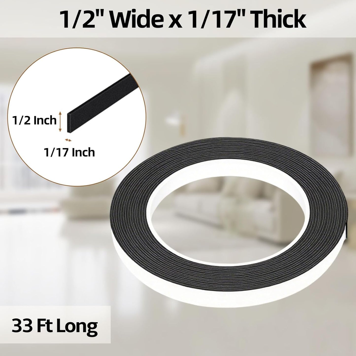 Foam Weather Stripping Door Seal,1 Inch W x 1/17 Inch T x 33 Feet White Window Sealing Tape，Single-Sided Self-Adhesive Insulation Sealing Strip