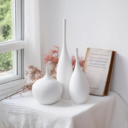 Relexome White Ceramic Vase Modern Boho Wabi-Sabi Flower Vase Set of 3 Decorative Aesthetic Vases for Centerpieces Pampas Matte Minimalist Vases for Living Room Table Shelf Home Decor Gift