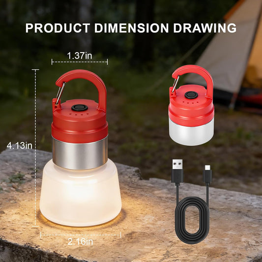 Portable LED Camping Light with Hanging Hook Clip, Rechargeable Battery Lantern for Outdoor Camping, Hiking, Emergency Power Outages (red)