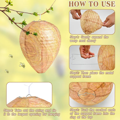 ZeeDix 4 Pack Hanging Paper Fake Wasp Nest Decoy for Outdoor, Home and Garden(8.66"×11",Warm Color)