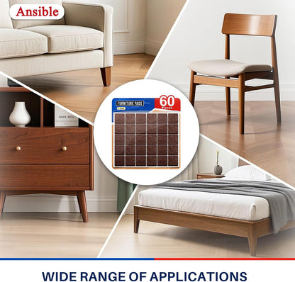 Ansible 60 PCS Felt Furniture Pads 1", Felt Pads for Chair Leg Floor Protectors for Hardwood Floors Round (Beige)