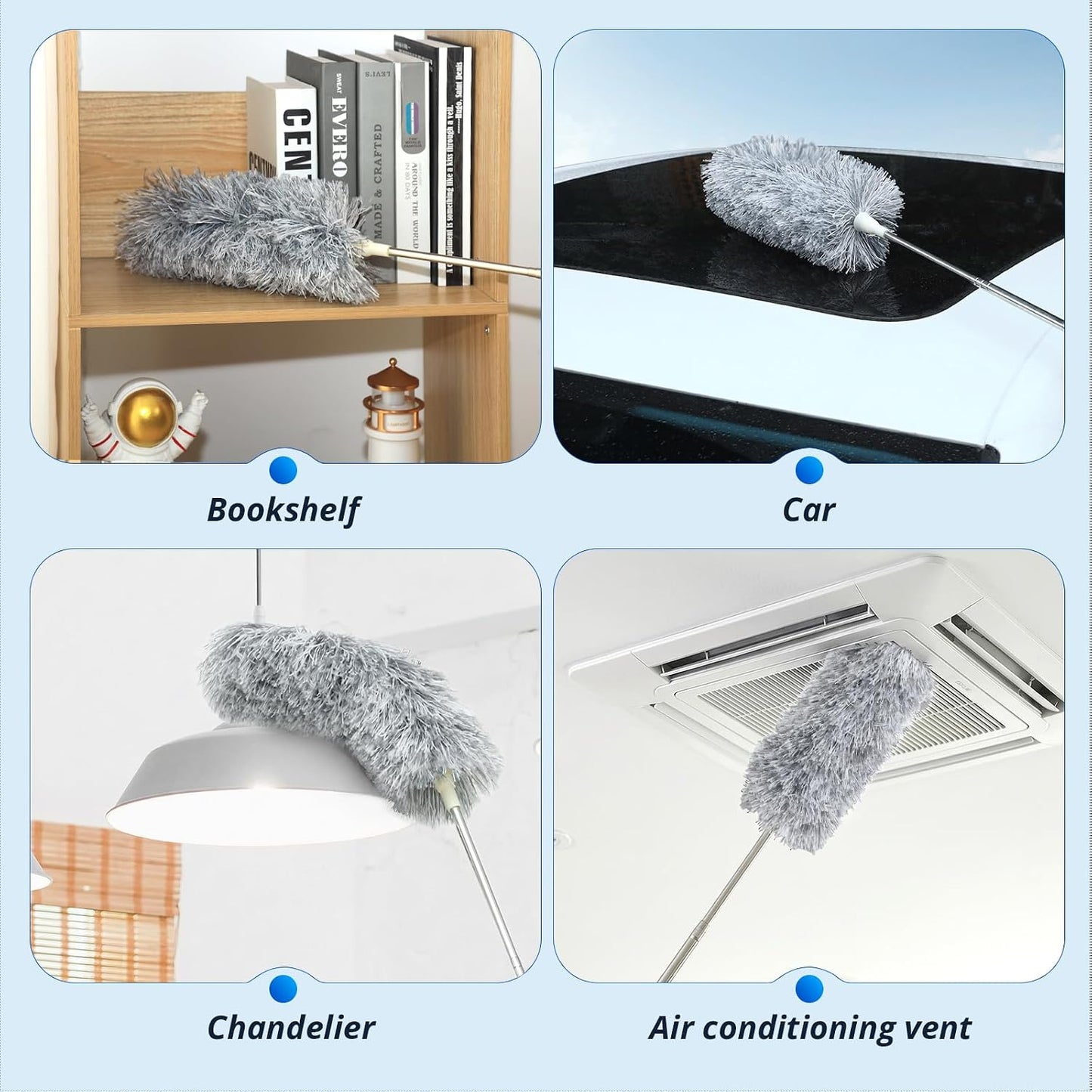 ZZ LAZYCOTTAGE Microfiber Feather Duster for High Reach, Lightweight Ceiling Fan Cleaner, 91.5" Telescopic Pole, Cobweb Duster with Extension Pole for Home & Car