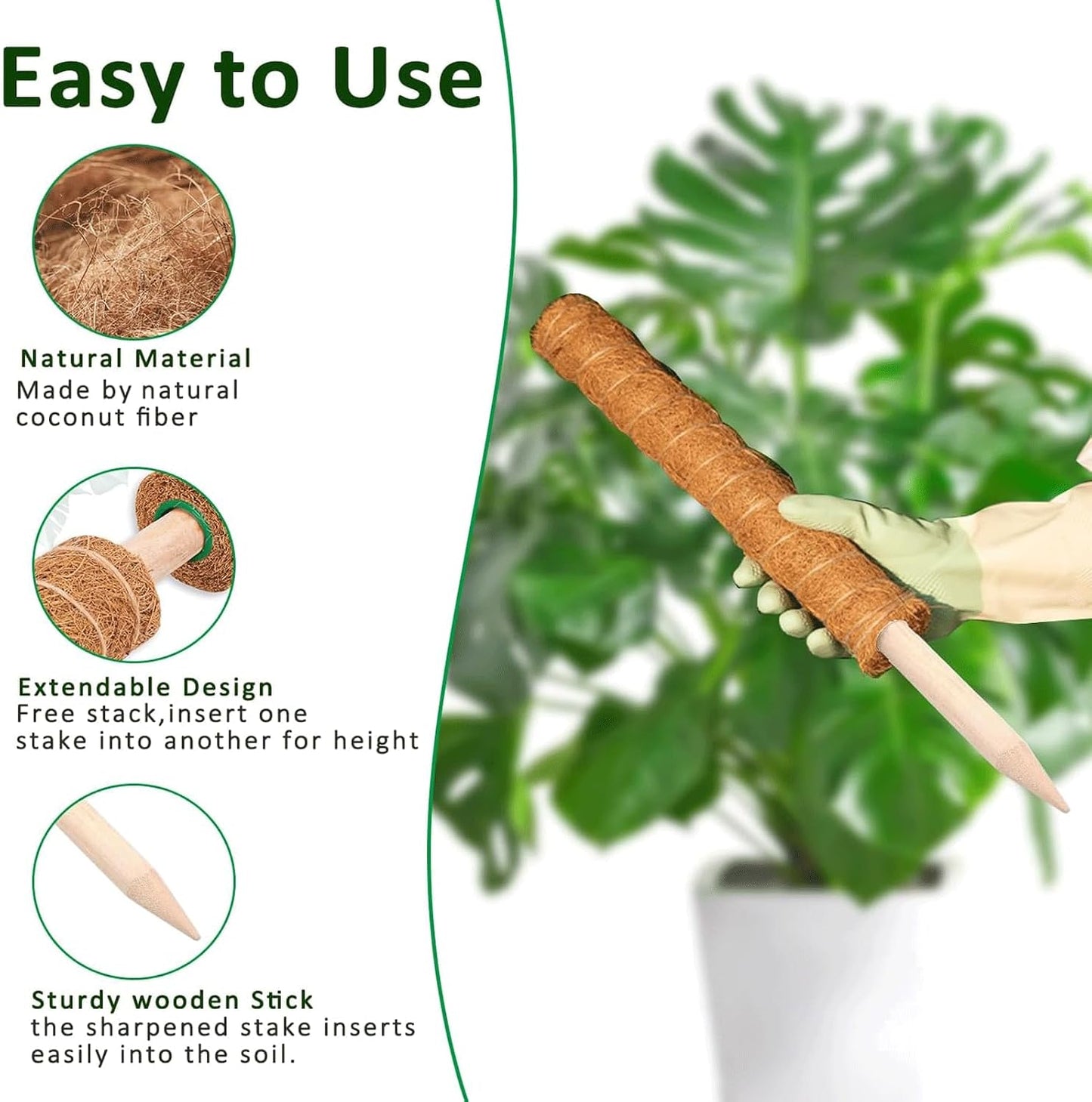 Moss Pole, 4Pack 21 Inch Plant Support Stakes for Indoor Plants, Monstera Plant Support Stakes, 69 Inch Tall Coir Plant Pole Sticks for Potted Plants, Pothos, Philodendron, Climbing Plants Accessories