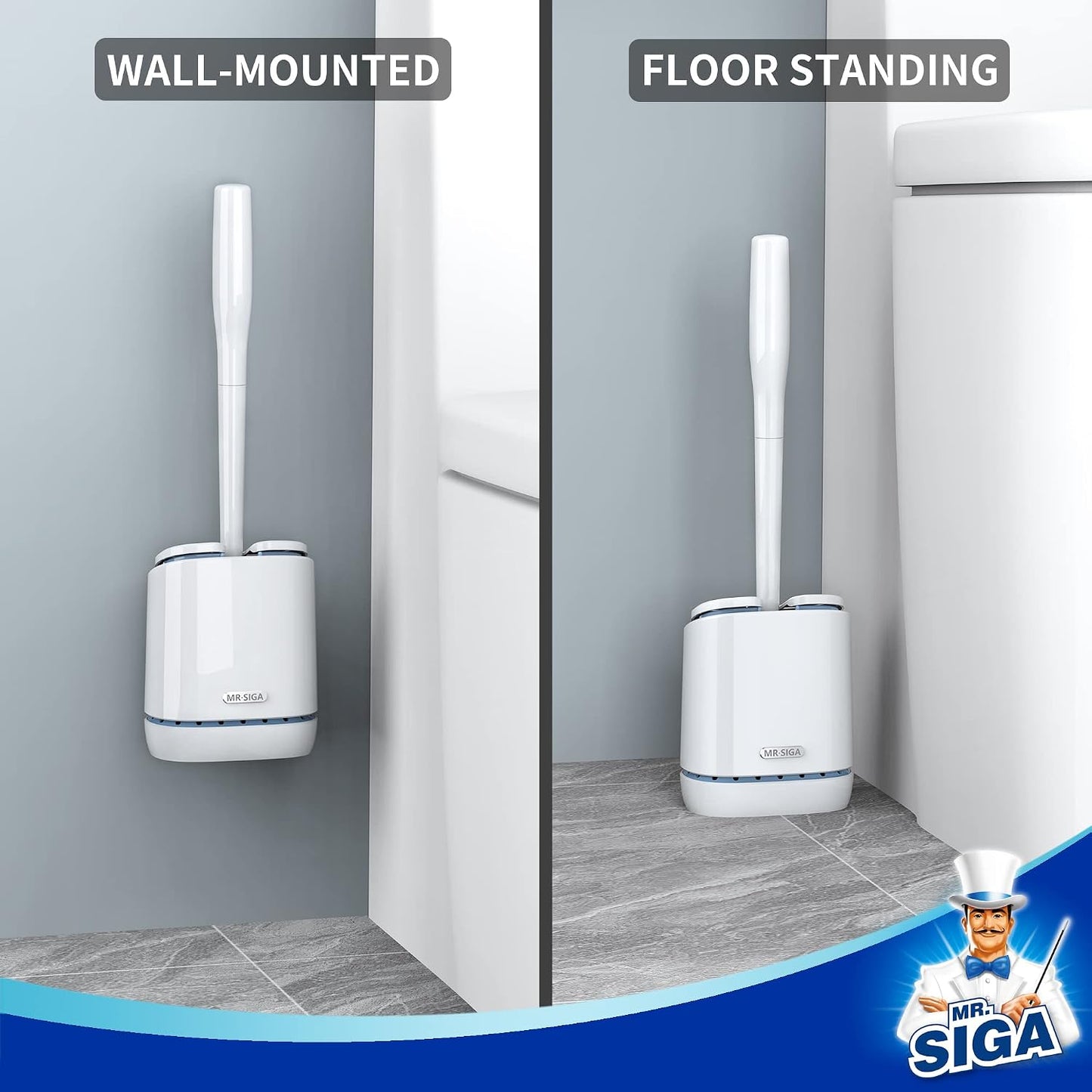 MR.SIGA Toilet Bowl Brush and Holder, Durable and Flexible Bristles, Wall Mounted Toilet Brush for Bathroom Cleaning, Black, 1 Pack