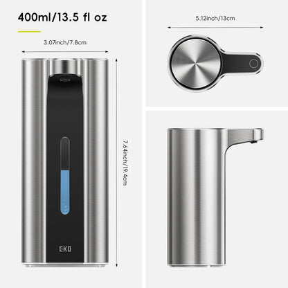 EKO Aroma 9 fl oz Automatic Liquid Soap Dispenser, Rechargeable & Water-Resistant Soap Dispenser for Kitchen and Bathroom with Adjustable Volume Control (Matte Black Steel)