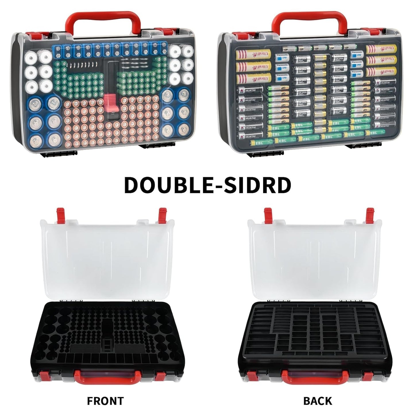 FULLCASE Double-Sided Battery Storage Organizer Case with BT-168 Tester, Holds 269, Fits AA AAA AAAA C D 9V 18650 CR123A CR2 23A 4LR44 and Coin Cells, Water-Resistant, Portable Handle - Deep Blue