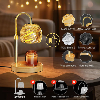 Candle Warmer Lamp with Timer Dimmer, Electric Candle Warmer with Adjustable Height for New Home Decor, Birthday Gifts for Women Men Mom, Wax Melter for All Jar Sizes, 2Bulbs,Black