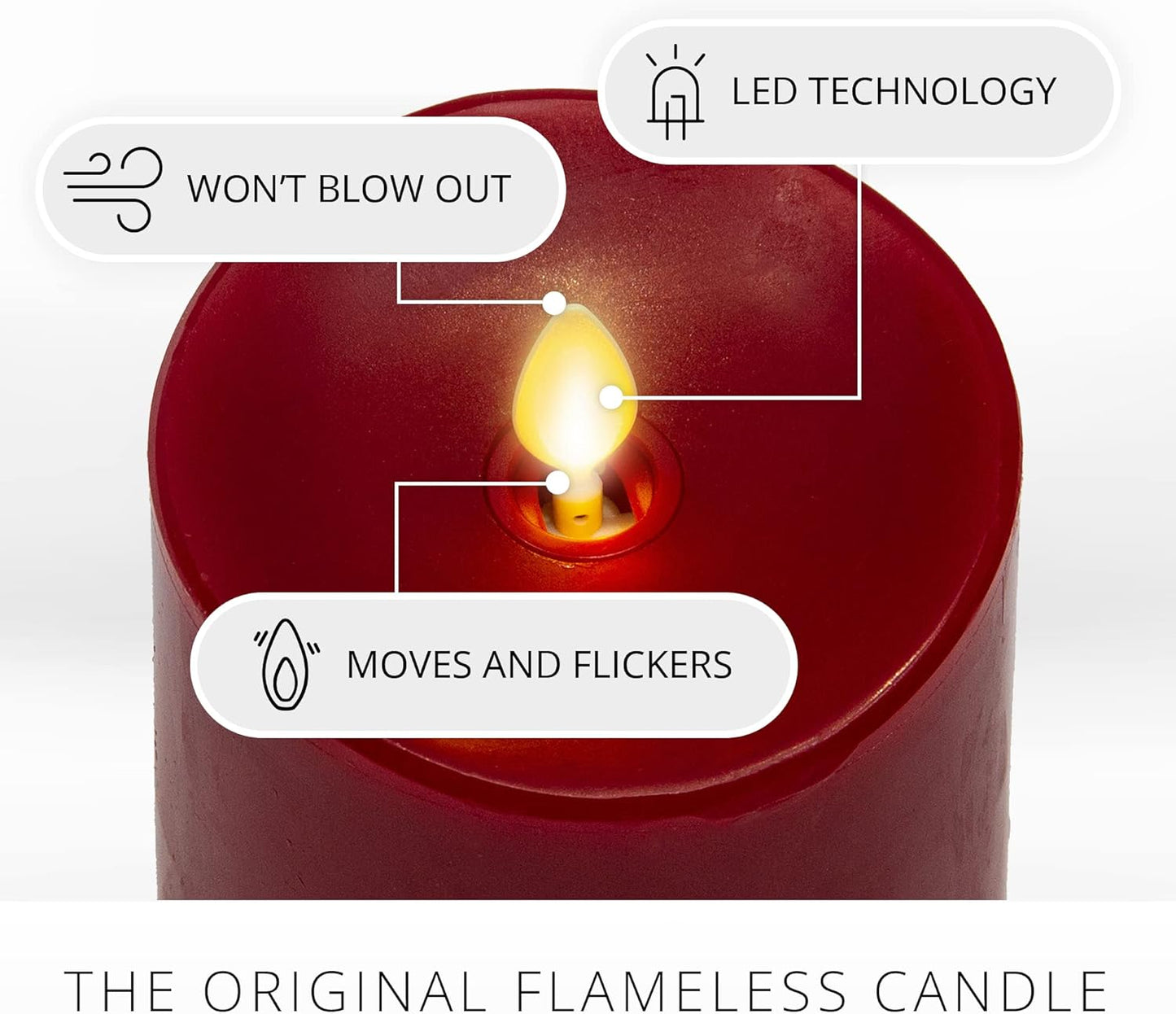 Luminara Realistic Flameless LED Set of 3 Ivory Pillar Candles, Home Safe Moving Flame Melted Top Illumination, Battery Operated Remote Control w/Timer