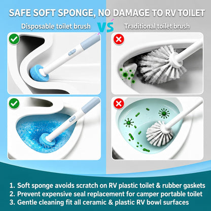 RV Toilet Brush, RV Accessories, Wall Mount Toilet Brush, 64 Toilet Refills | Hands Free Toilet Brush, One-Button Release, RV Toilet Brush and Holder Set, Compact Design, Camper Bathroom Accessories
