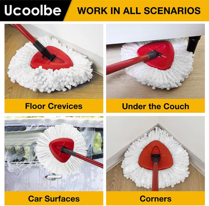 Spin Mop Replacement Head for O Cedar 2 Tank RinseClean, 4 Microfiber mop Refill, 1 Scrub Brush, 1 Mop Stick, 1 Mops Base, Deep Cleaning, 30" to 58" Mop Handle Replacement