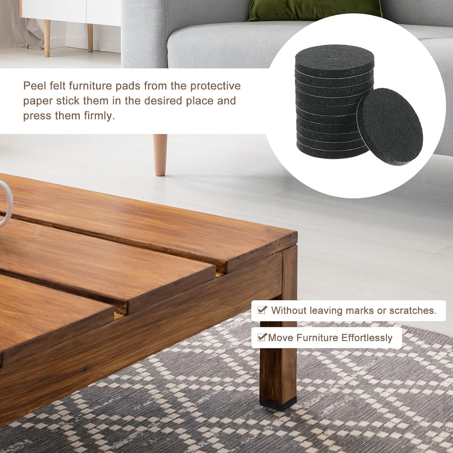 uxcell Furniture Pads, 36Pcs 0.5" - Round Self Adhesive Felt Furniture Pads, Floor Protectors for Furniture Feet Chairs Legs Hardwood Floors (Black)