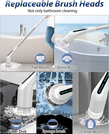 Electric Spin Scrubber, Cordless IPX7 Waterproof, Dual Speed Shower Scrubber with Adjustable Long Handle, 7 Replaceable Brush Heads for Bathroom, Bathtub, Tile Floor, Toilet, Kitchen & Car