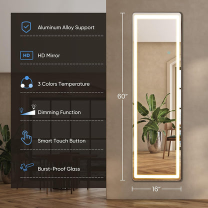 OLIXIS 64"x 21.5" Arched Mirror Full Length, Full Body Mirror with Stand, Hanging or Leaning for Wall, Floor Standing with Shatter-Proof Glass for Bedroom, Living Room, Long, Black