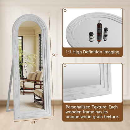 MELOMOIR Arched Full Length Mirror with Solid Wood Frame, 56"x21" Rustic Farmhouse Floor Mirror with Stand, Free Standing Leaning Hanging, for Bedroom Living Room Dressing Room Entryway, Brown