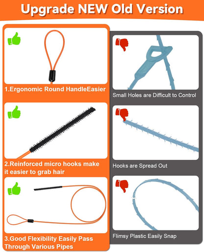 32 Inch Snake Drain Hair Removal Tool (6 Pack), Anti-Break Metal with Nylon Coating Sink Snake, Drain Cleaner Hair Catcher Remover for Shower, Bathroom Sink Tub