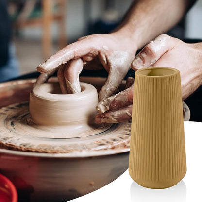 White Ceramic Vase, GUKJOB Small Cute Flower Vase for Pampas Grass, Home, Living Room, Dining Table, Farmhouse, Office Decor, Bedroom, Table, and Kitchen Shelf (White- 2PCS)