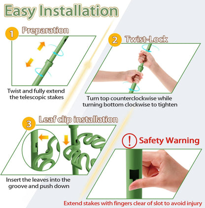 Telescoping Monstera Plant Support Stakes, Adjustable Climbing Plant Stakes | 21 - 43.3in Stakes with Detachable Monstera Leaf Clips; Supports Pothos, Tomatoes, Indoor & Garden Plants