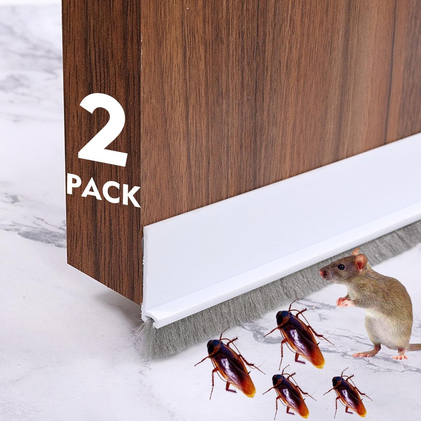 2 Pack Door Sweep Brush, Under Door Draft Stoppers with Brush, Draft Stopper for Bottom Reduce Noise, Weather Stripping for Doors Exterior with Self Adhesive, 2" W x 39" L, White