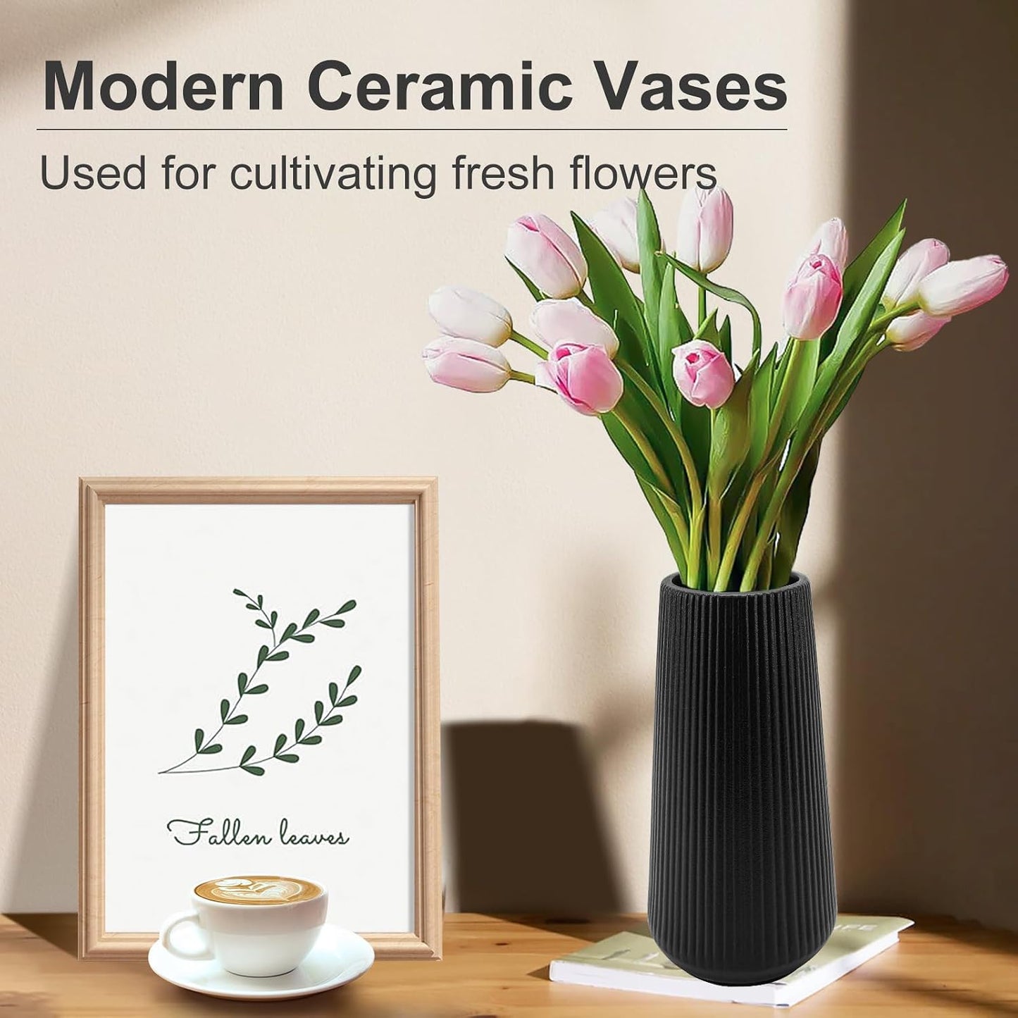 White Ceramic Vase, GUKJOB Small Cute Flower Vase for Pampas Grass, Home, Living Room, Dining Table, Farmhouse, Office Decor, Bedroom, Table, and Kitchen Shelf (White- 2PCS)