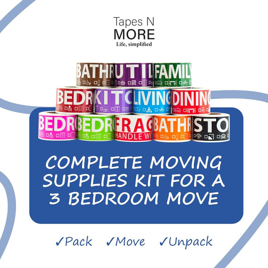 600 Home Moving Labels for 3 Bedroom House — 12 Color-Coded Room Labels (50 Each) + Fragile Stickers for Moving Boxes, Supplies, Wardrobe Boxes, Apartment Moves