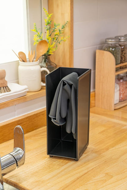 COELO Hidden Glove Drying Holder Rack (Black) - Stand Organizer for Kitchen Sink Bathroom Towels Loofah Modern Countertop with 1 Complimentary Dishwashing Rubber Glove