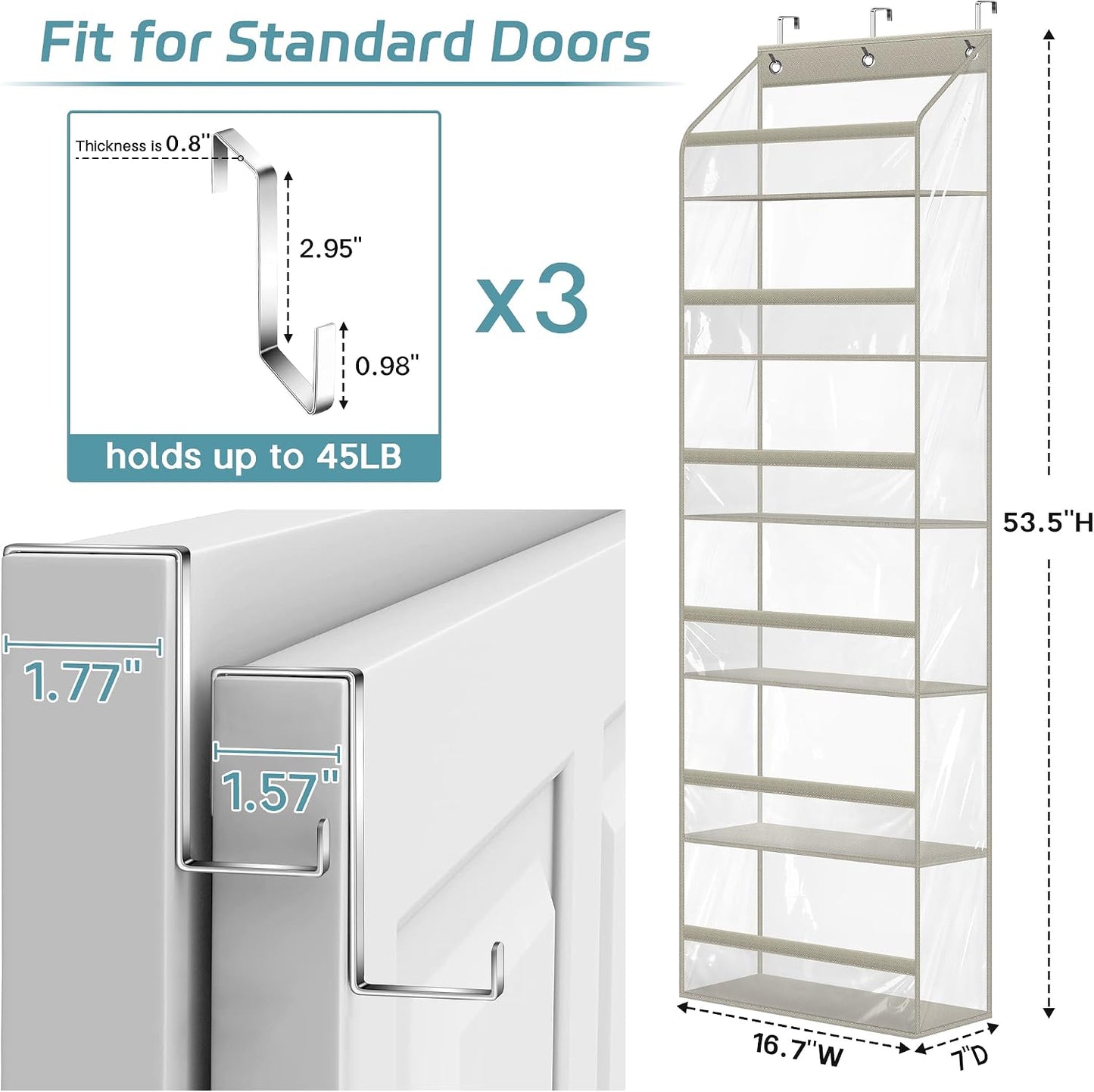 AOODA Clear Over the Door Hat Racks for Baseball Caps, Large Holds up to 72 Caps Hat Storage Organizer for Closet Wall, Deep Pockets Hanging Snapback Holder Shelves with 3 Hooks, White