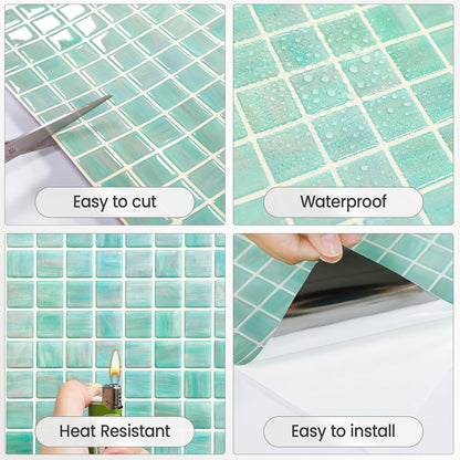 5 Sheets Peel and Stick Backsplash, Self Adhesive Wall Tiles, 3D Adhesive Tile Backsplash, 12"x12"Premium Self Adhesive Wall Tiles Peel and Stickfor Kitchen, Bathroom, RV(Spring Moss)