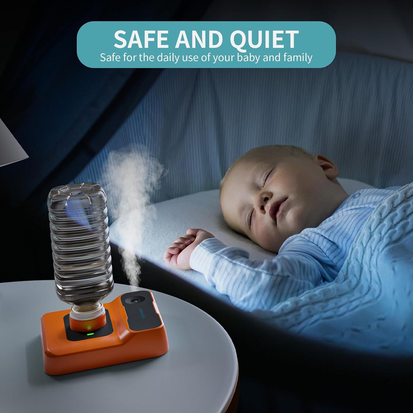 Travel Humidifier, Portable Small Humidifier for Plants, Bedroom, Office, Hotel or Car, Battery Operated Mini Cool Mist Humidifiers, Quiet 23dB, Auto-off, Night Light & BPA-Free, White