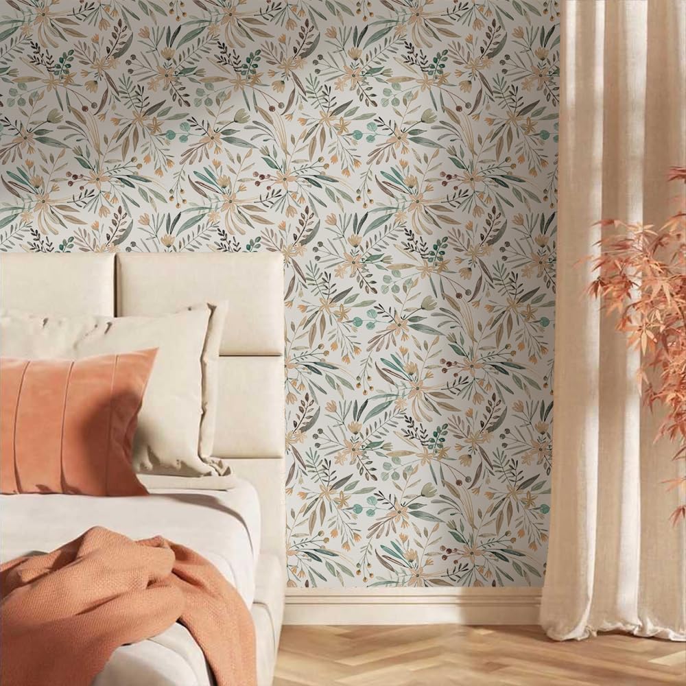 MuralPeel White/Pink/Gold Floral Garden Black Blue Flowers Vintage Peel and Stick Wallpaper Self Adhesive Removable Easy Peel Off Contact Paper Stick on Wall Paper for Bedroom Cabinet Renter Friendly