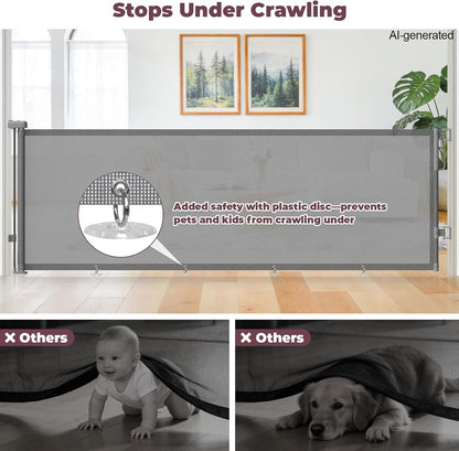 Retractable Baby Gate for Stairs & Doorways, Mesh Dog Gate Indoor Outdoor, Extends to 55" Wide 34" Tall Child Gate for Hallways, Deck, Porch, Pet Toddler Safety Essentials, Easy Install, Grey
