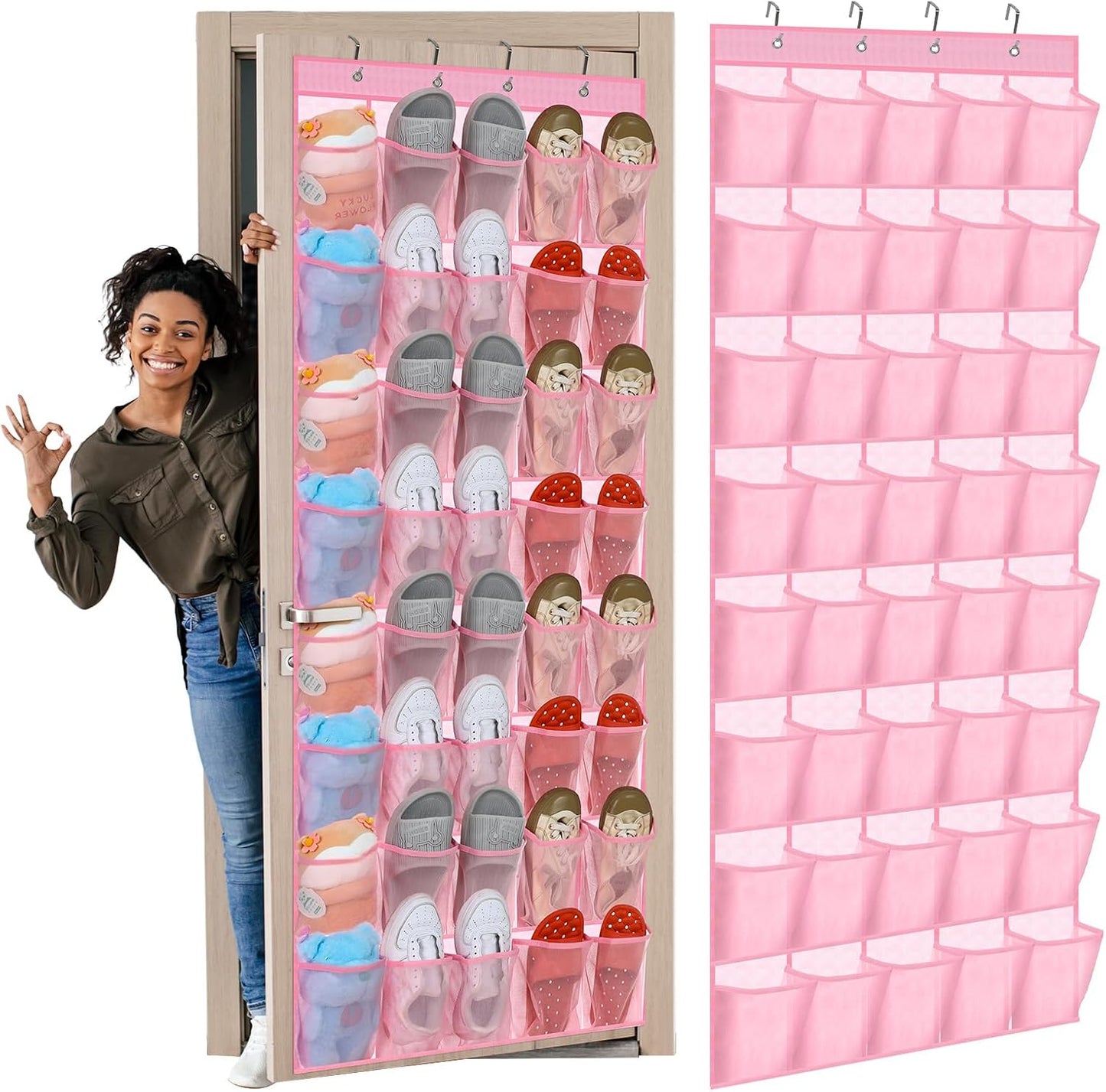 Windyun 40 Over The Door Shoe Organizer, Large Mesh Pocket Hanging Shoe Rack Hanger Large Capacity Gray Behind The Door Storage Holder for Dorm College Closet Entryway Bedroom Utility Room Women Men