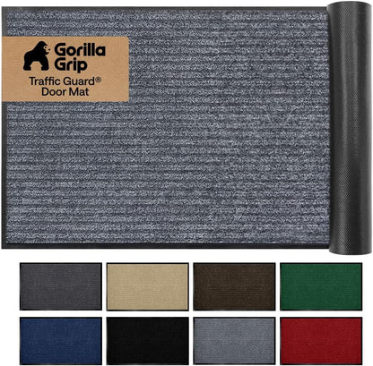 GORILLA GRIP Waterproof Traffic Guard Door Mat, Heavy Duty Entryway Mats, Strong Backing Commercial Utility Rugs for Office Hallway, Garage Floor and Home, Low Profile Carpet Runner, 29x17, Black