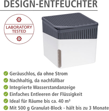 WENKO Dehumidifier Small, Portable, Compact and Rechargeable, Moisture Absorber for Bathroom, Bedroom, Garage, Closet, 2800 Cubic Feet, 2.2lbs, White, 6.18 x 6.5 x 6.5, 2.2 lbs