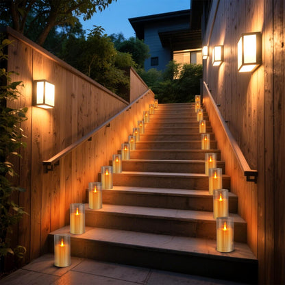 wemarry Flameless Candles 4" 5" 6" Acrylic Glass Pillars 3" Diameter Battery Operated Flickering Candles Include 8-Key Remote with Timer Function 400+ Hours (Amber, Warm Light 3 Pack)