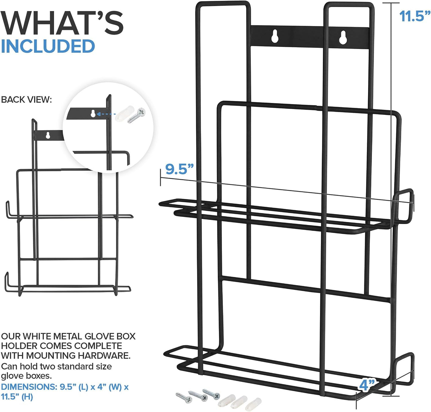 Stock Your Home Black Metal Glove Box Holder Wall Mount for Kitchen, Closet, Lab, Exam, Office, Tissue Shelf