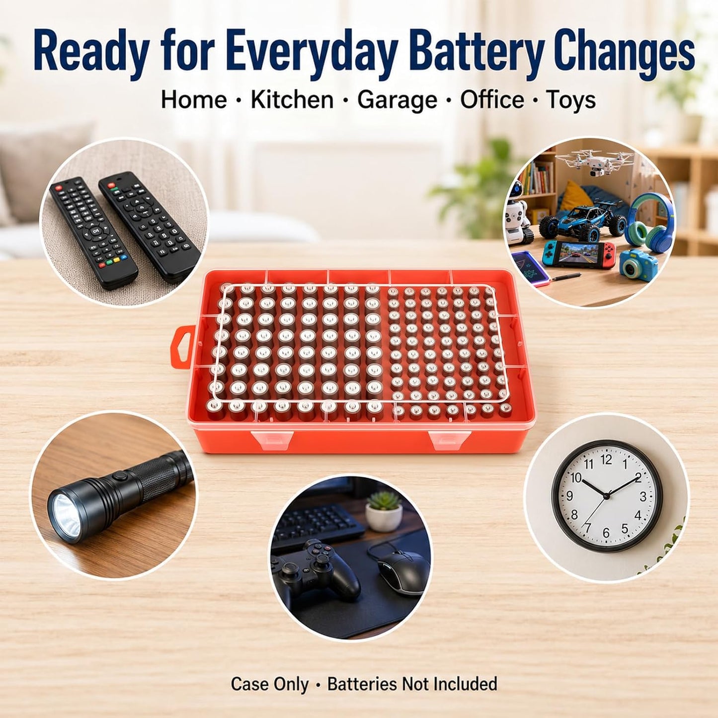 Xuerdon Battery Organizer Case with BT168 Tester 120+ Batteries Storage Box | Clear Plastic Battery Box Holds 49AA 51AAA 10CR2032 10CR1632 Batteries, Wall Mount Drawer Organizer Batteries not Included