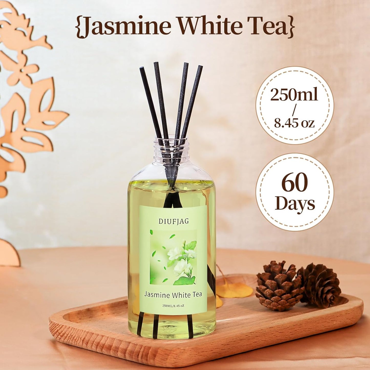 3 Pack Fragrance Reed Diffuser, 50ML Lavender Jasmine Lemongrass Aromatherapy Diffuser Set with 12 Black Fiber Sticks,Air Freshener for Bedroom Bathroom Office, 8.2X 6.6X 2.1 inch