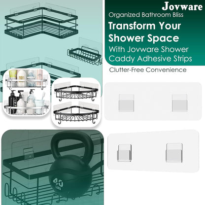 Shower Caddy Adhesive Replacement Sticker, Shower Adhesive Strip Adhesive Hook Bathroom Storage Shelf Organizer Sticker Adhesive Pads Hooks for Kitchen Caddy for Flat Wire, 2 Flat Hooks 6 1/2"