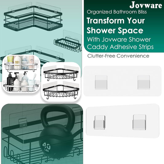 Shower Caddy Adhesive Replacement Sticker, Shower Adhesive Strip Adhesive Hook Bathroom Storage Shelf Organizer Sticker Adhesive Pads Hooks for Kitchen Caddy for Flat Wire, 2 Flat Hooks 6 1/2"