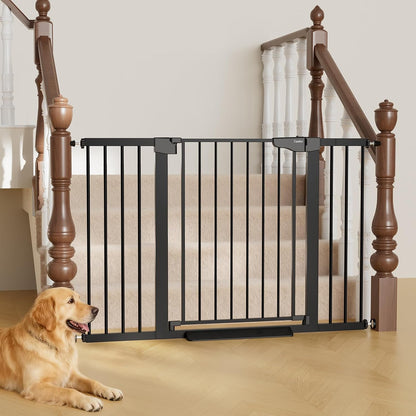 Cumbor 29.7-48" Baby Gate for Stairs, Mom's Choice Awards Winner-Dog Gate for Doorways, Auto Close Safety Pet Gate for Dogs Indoor, Easy Install Pressure Mounted Child Gate with Walk Thru Door, Brown