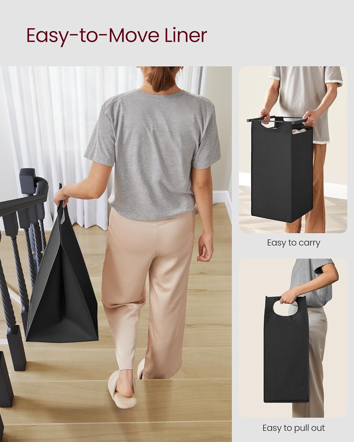 VASAGLE Laundry Hamper, Laundry Basket Sorter with 3 Pull-Out and Removable Bags, Shelf, Metal Frame, 3 x 10.6 Gallons (40 L), 36.4 x 13 x 28.4 Inches, Cappuccino Beige and Natural Beige UBLH301LH01